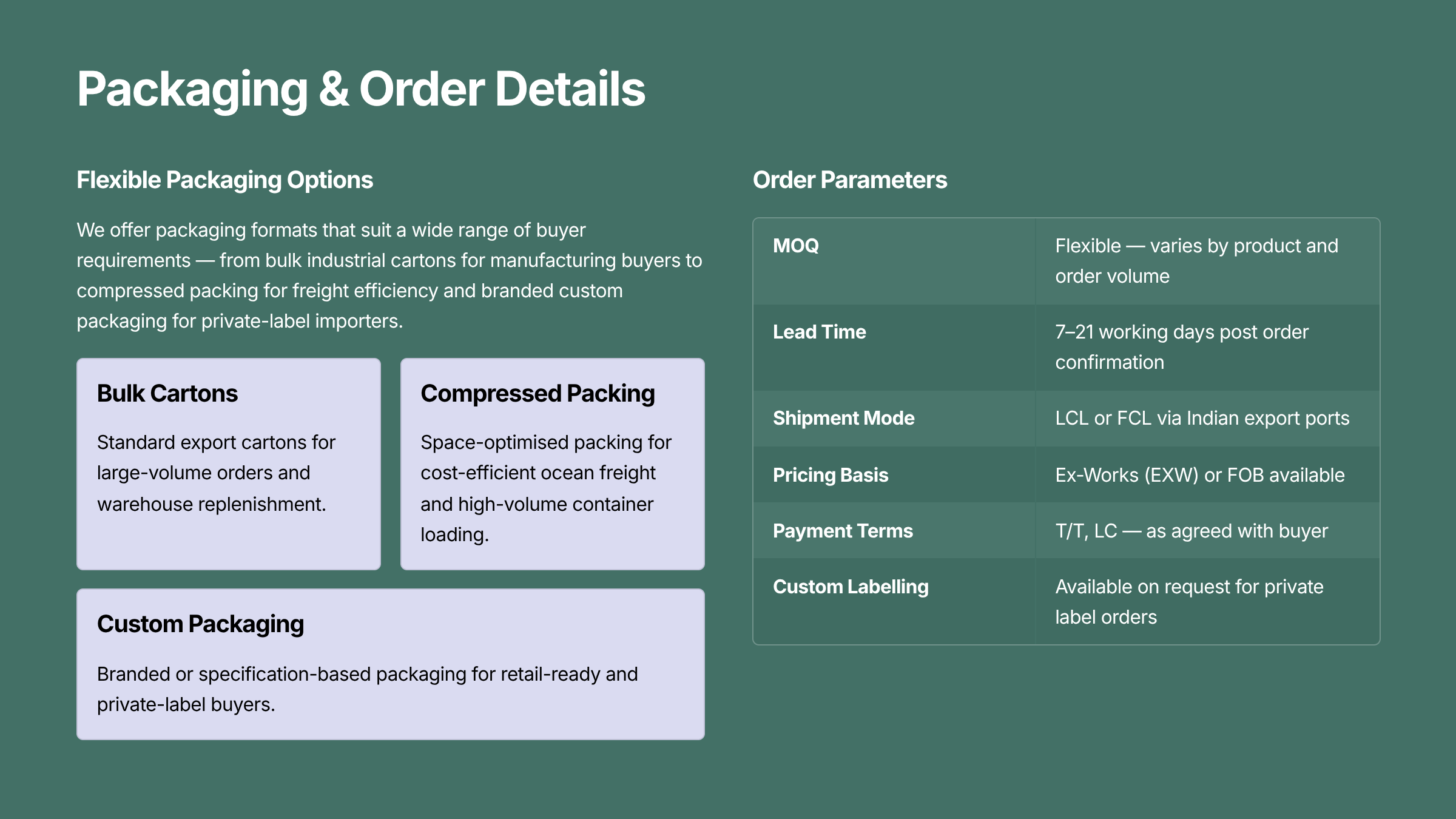 10 Packaging and Order Details