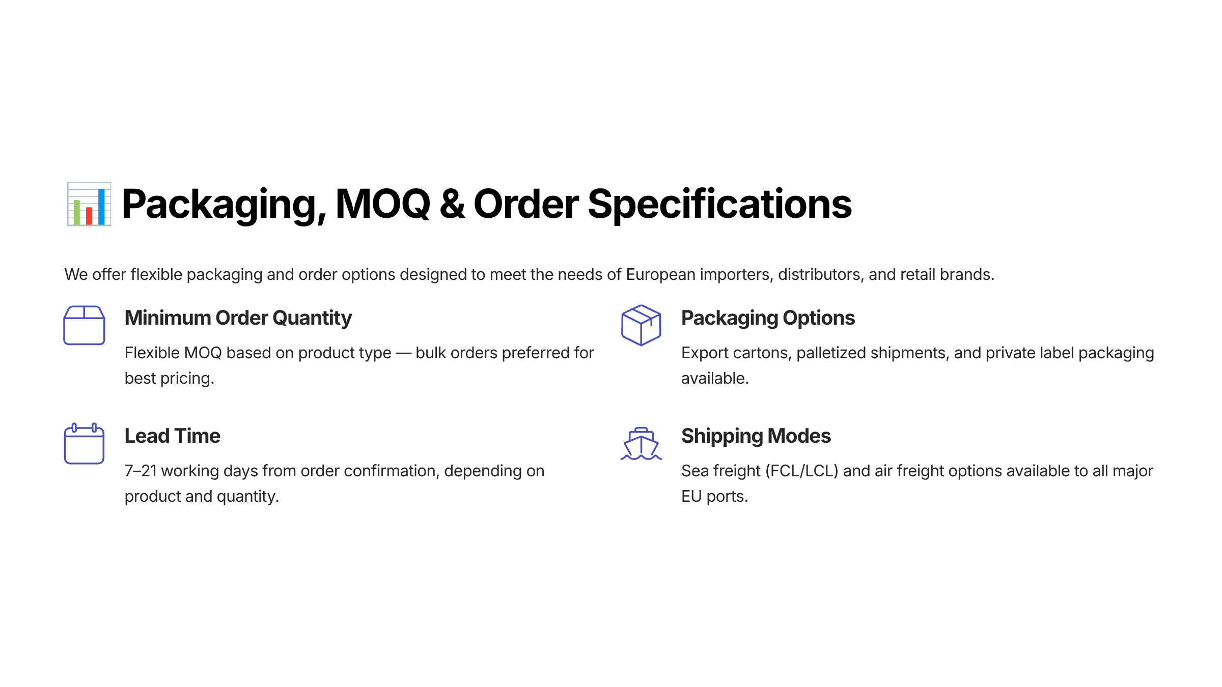 11 Packaging MOQ and Order Specifications