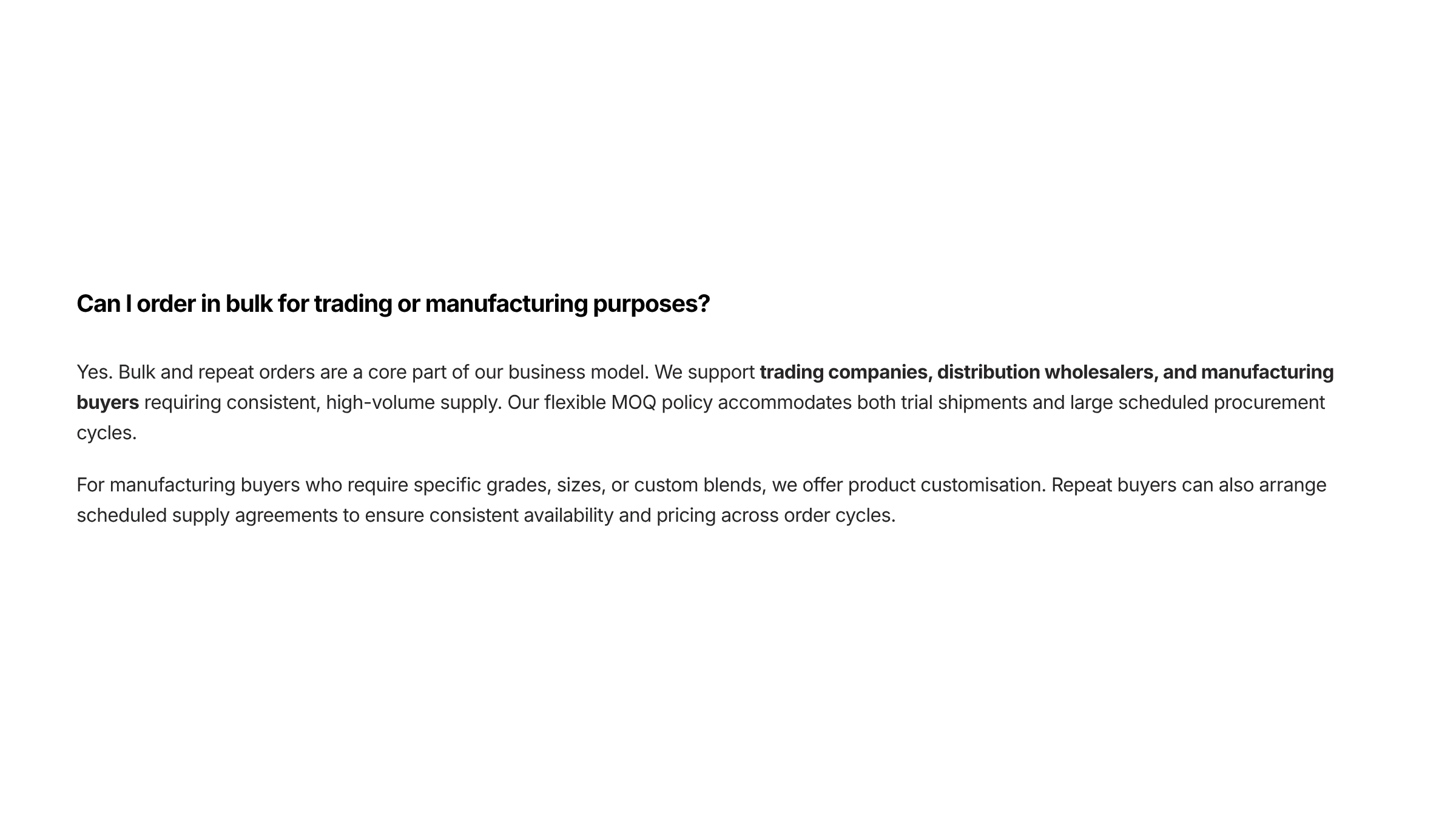 16 Can I order in bulk for trading or manufacturing purposes