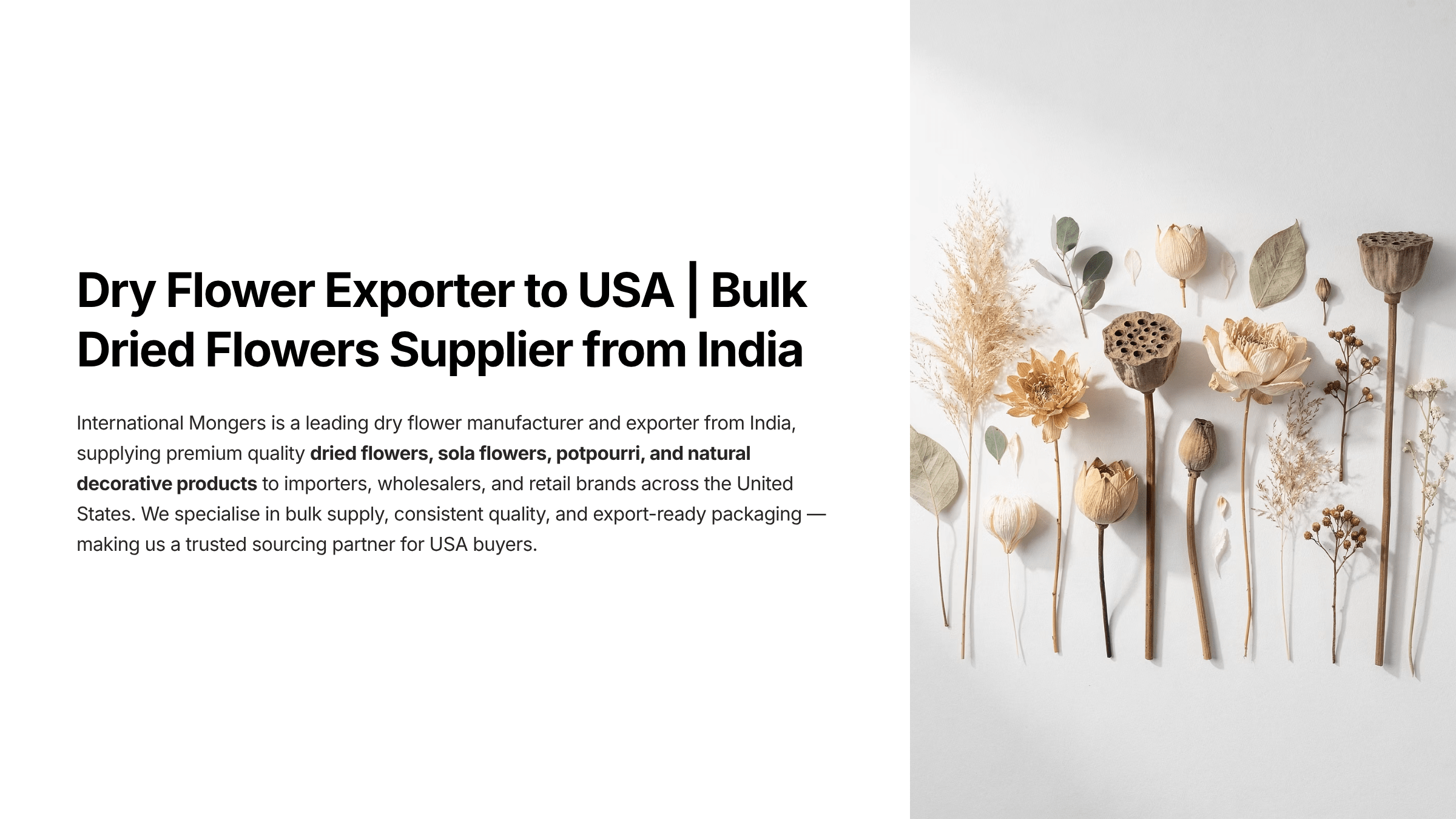 1 Dry Flower Exporter to USA or Bulk Dried Flowers Supplier from India