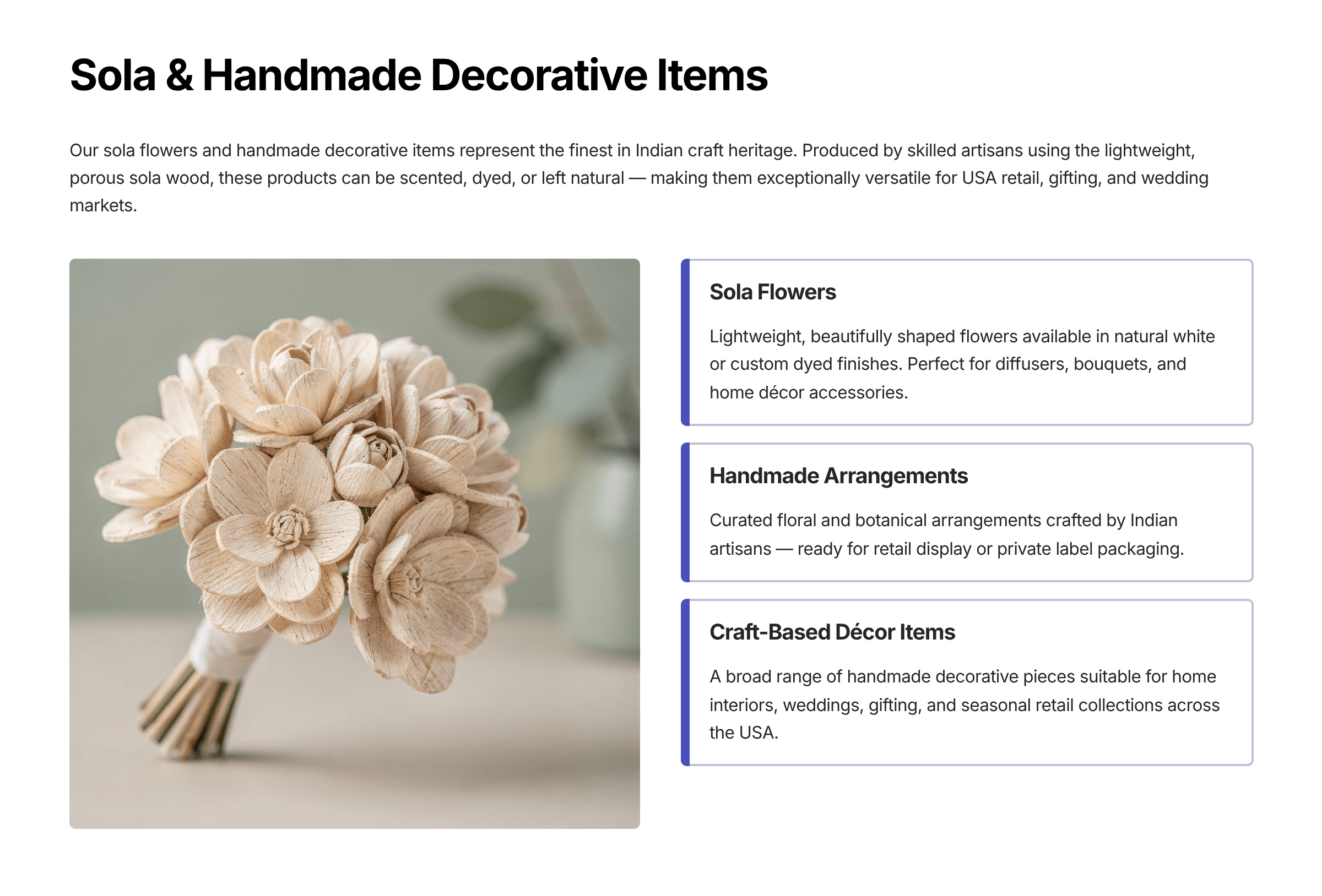 8 Sola and Handmade Decorative Items